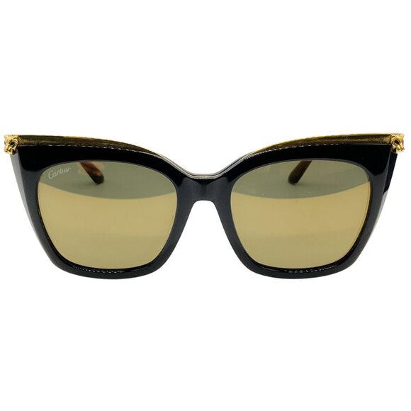 Cartier Black / Gold Panthère Light 55MM Round Sunglasses - Picture 1 of 7